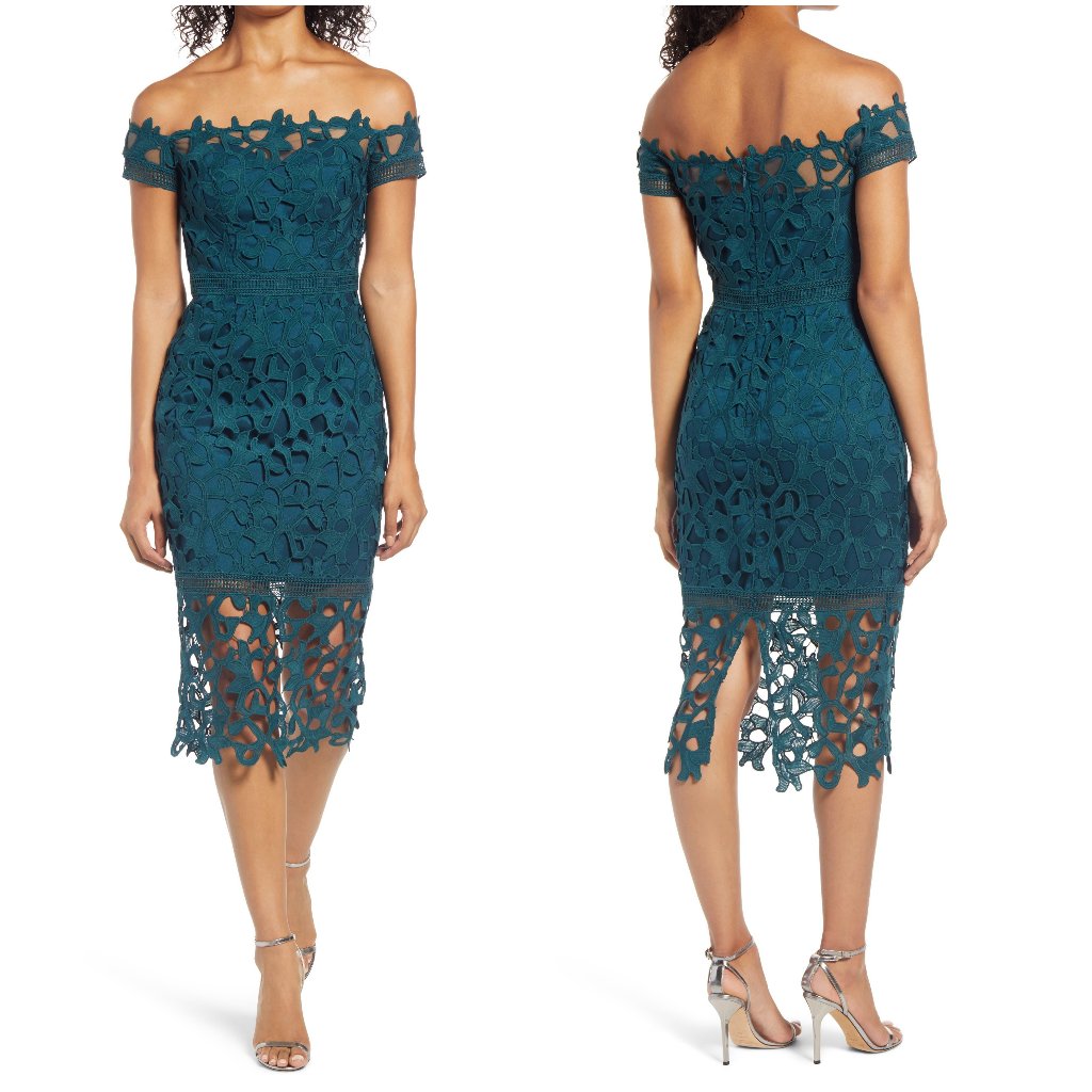 Nwt Chi Chi London Anna Lace Off The Shoulder Dress 4 Xs S Teal Blue Green